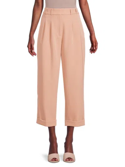 Dkny Women's High Rise Pleated Cropped Pants In Cafe Pink