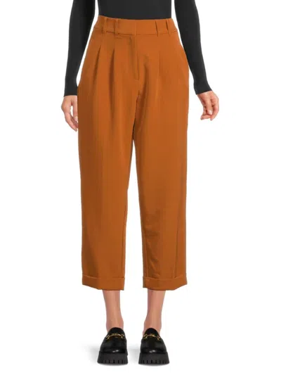 Dkny Women's High Rise Pleated Cropped Pants In Roasted Pecan
