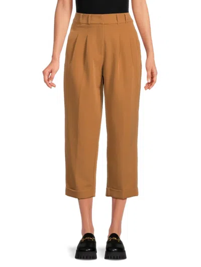 Dkny Women's High Rise Pleated Cropped Pants In Vicuna