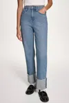 Dkny Women's High-rise Raw-edge Cuffed Straight-leg Jeans In Blue