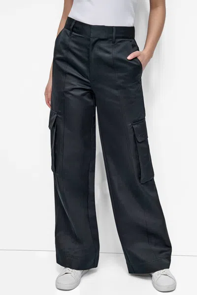 Dkny Women's High-rise Satin Wide-leg Cargo Pants In Blue