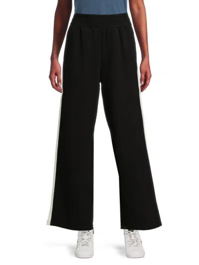 Dkny Women's High Rise Striped Wide-leg Sweatpants In Black