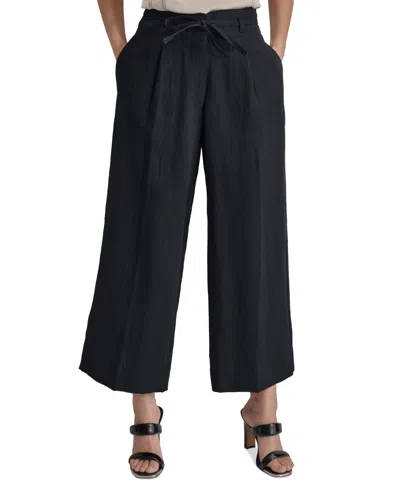 Dkny Women's High Rise Tie-waist Wide Leg Pants In Black