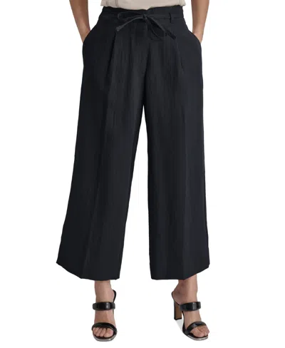 Dkny Petites Womens High-rise Draped Wide Leg Pants In Black