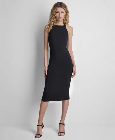 Dkny Women's High Square Neck Midi Dress In Black