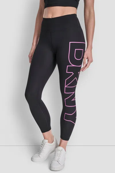Dkny Women's High Waist 7/8 Balance Compression Exploded Logo Legging In Black