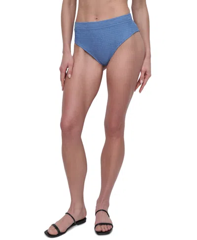 Dkny Women's High Waist Bikini Bottoms In Blue Bell Texture