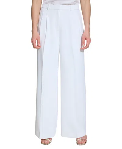 Dkny Women's High-waist Pleated Wide-leg Pants In White