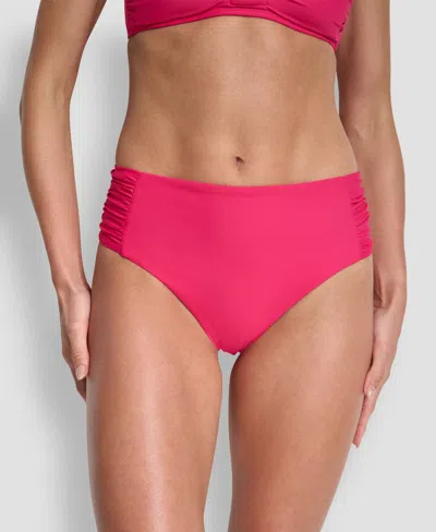 Dkny Women's High-waist Side-shirred Bikini Bottoms In Pink