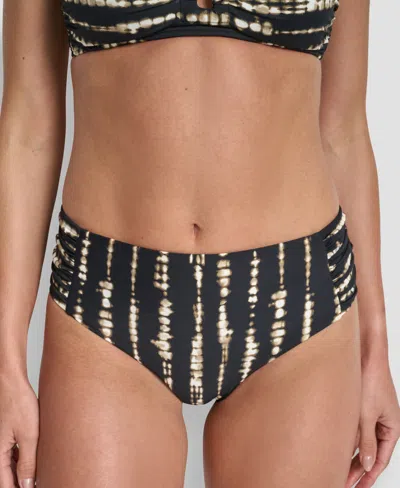 Dkny Women's High-waist Side-shirred Bikini Bottoms In Black