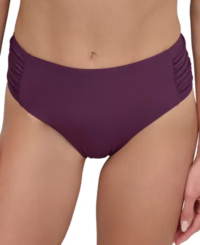 Dkny Women's High-waist Side-shirred Bikini Bottoms In Port