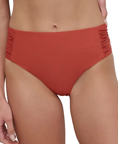 Dkny Women's High-waist Side-shirred Bikini Bottoms In Sunset
