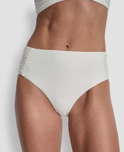 Dkny Women's High-waist Side-shirred Bikini Bottoms In White