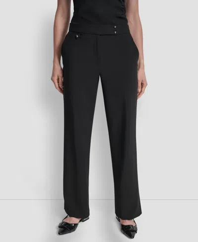 Dkny Women's High Waist Wide Leg Trousers In Black