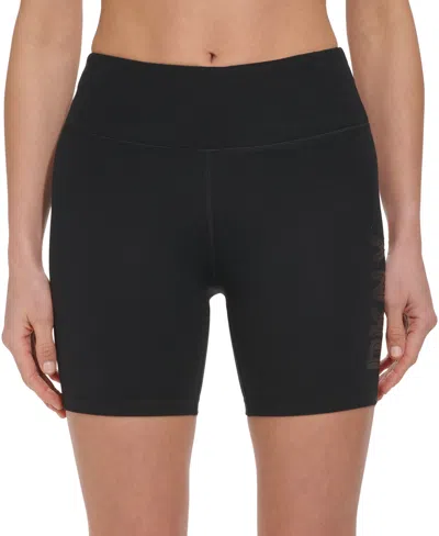 Dkny Women's High-waisted Exploded-logo Bike Shorts In Black