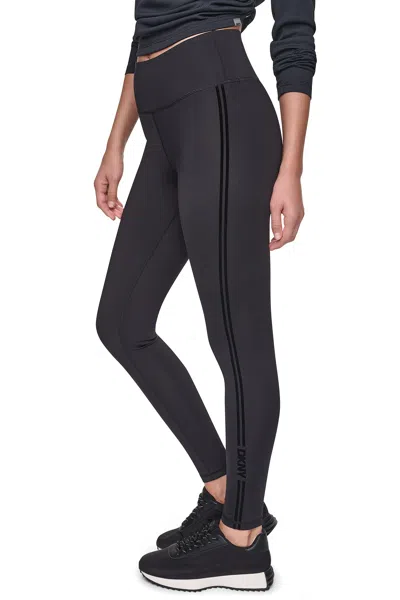 Dkny Women's High-rise Flocked Stripe Logo 7/8 Length Legging In Black