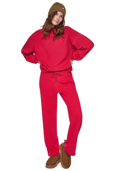 Dkny Women's High-rise Logo Patch Straight Leg Pants In Red