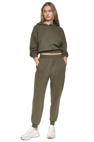 Dkny Women's High-rise Rhinestone Jogger Pants In Green