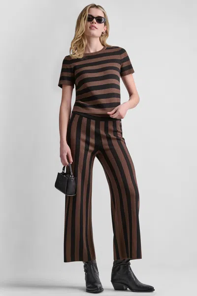 Dkny Women's High-rise Striped Pull-on Flare Pants In Brown