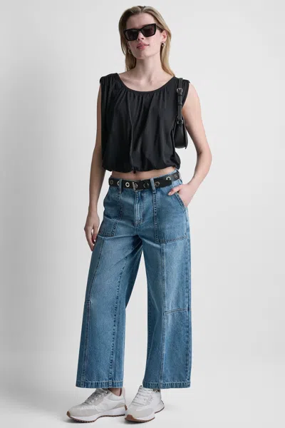 Dkny Women's High-rise Wide-leg Utility Ankle Jean In Blue