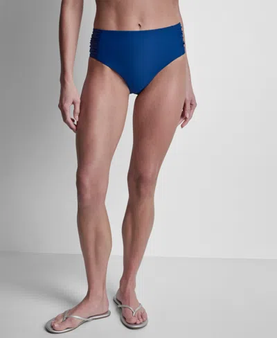 Dkny Women's High-waist Side-shirred Bikini Bottoms In Blue