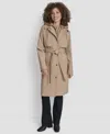 Dkny Softshell Hooded Trench Coat In Brown