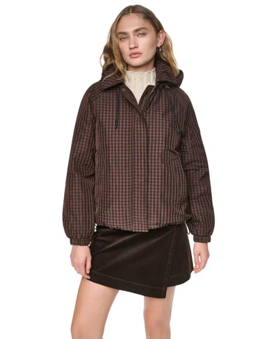 Dkny Women's Hooded Bubble Hem Rain Jacket In Brown