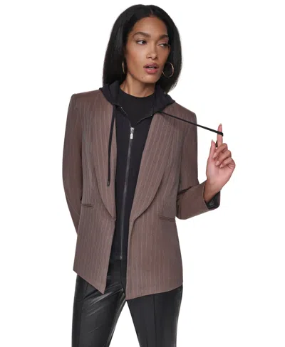 Dkny Women's Hooded Collarless Blazer In Brown
