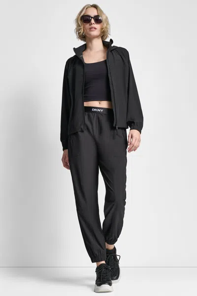 Dkny Women's Hooded Full Zip Jacket With Back Flange In Black