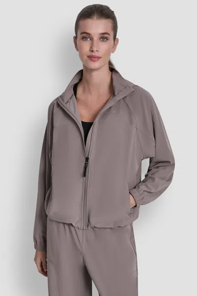 Dkny Women's Hooded Full Zip Jacket With Back Flange In Brown