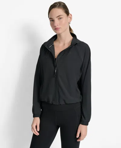 Dkny Women's Hooded Jacket With Logo Elastic Detail In Black