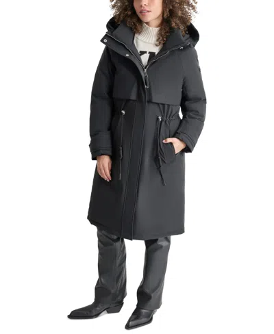Dkny Women's Hooded Long-sleeve Anorak Puffer Coat In Black