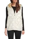 Dkny Sport Puffer Vest Womens White Quilted Faux Fur Hooded Outdoor Fts452 In White
