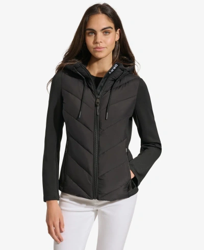 Dkny Women's Hooded Scuba Packable Puffer Coat In Black