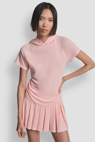 Dkny Women's Hooded Tech T-shirt With Tonal Logo In Pink