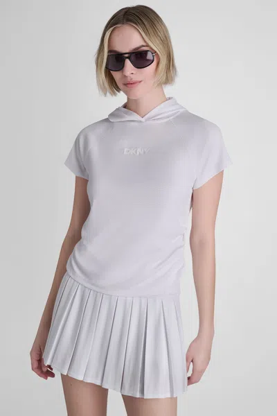 Dkny Women's Hooded Tech T-shirt With Tonal Logo In White