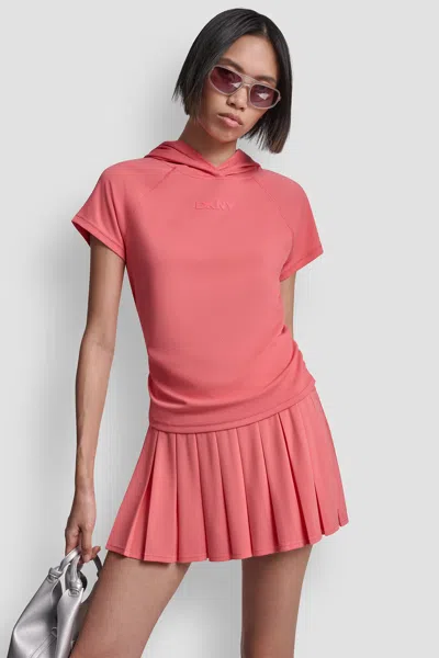 Dkny Women's Hooded Tech T-shirt With Tonal Logo In Pink