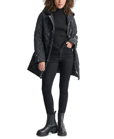 Dkny Women's Hooded Toggle Quilted Coat In Black