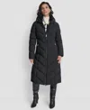 Dkny Women's Hooded Zip Front A-line Maxi Puffer Coat In Black