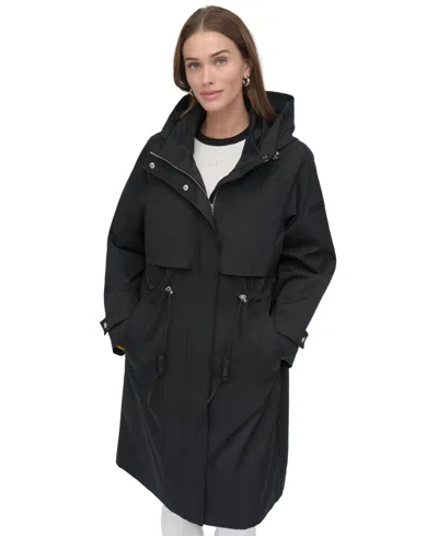 Dkny Women's Hooded Zip-front Long Anorak Coat In Black