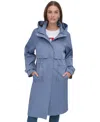 Dkny Women's Hooded Zip-front Long Anorak Coat In Denim (blue)