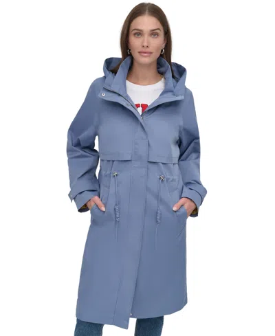 Dkny Women's Hooded Zip-front Long Anorak Coat In Denim (blue)