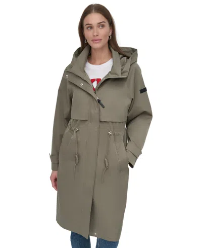 Dkny Women's Hooded Zip-front Long Anorak Coat In Thyme