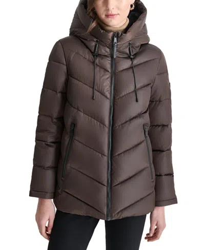 Dkny Women's Hooded Zip-front Puffer Coat In Bitter