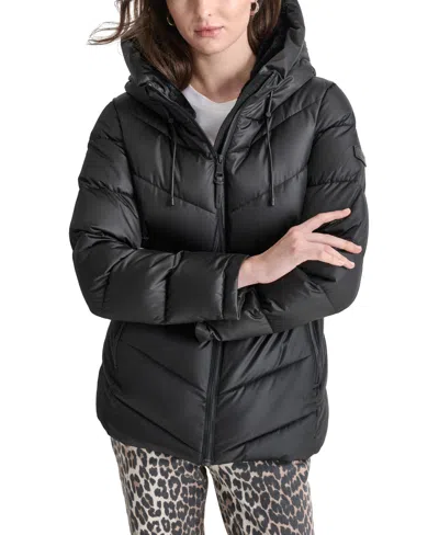Dkny Women's Hooded Zip-front Puffer Coat In Black