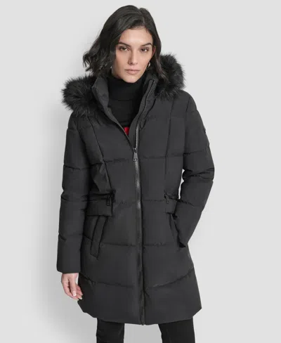 Dkny Women's Hooded Zipper Puffer Coat In Black
