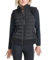 Dkny Women's Horizontal Channel Quilted Mock Neck Puffer Vest With Sherpa In Blk,black