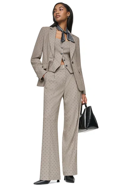 Dkny Women's Houndstooth Checkered High-rise Pants In Travertine/black
