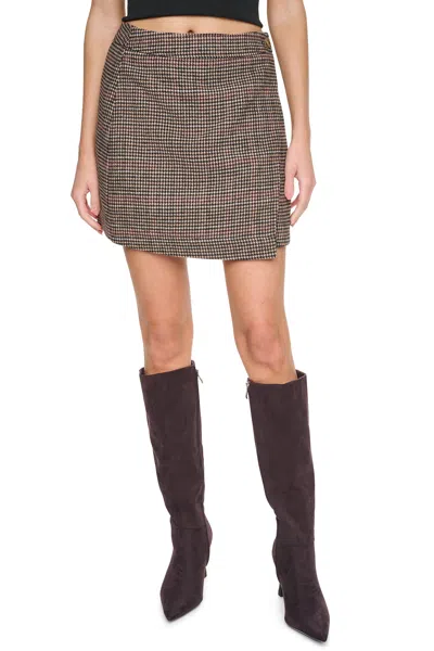 Dkny Women's Houndstooth Mini Wrap Skirt In Brown
