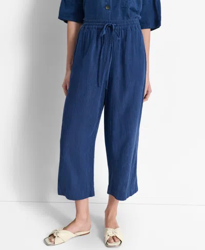 Dkny Women's Indigo Linen-blend Cropped Pull-on Pants
